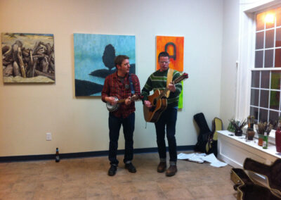 James Young and Peter O'Halloran playing music at a Scituate Gallery opening